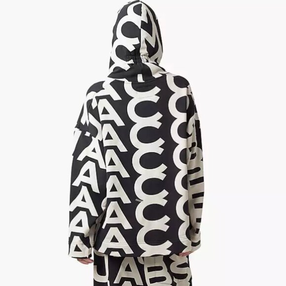 Marc Jacobs Monogram Oversized Hoodie Sweatshirt Black Ivory Small